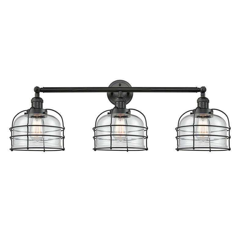 Bell Cage Bath Vanity Light shown in the Matte Black finish with a Clear shade