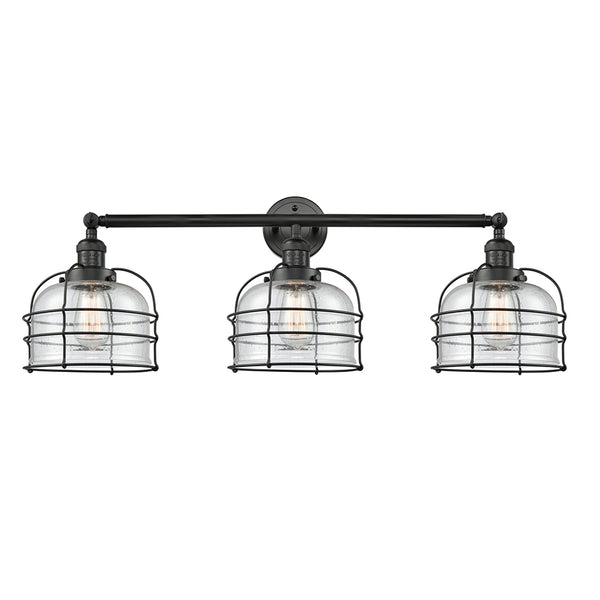 Bell Cage Bath Vanity Light shown in the Matte Black finish with a Seedy shade