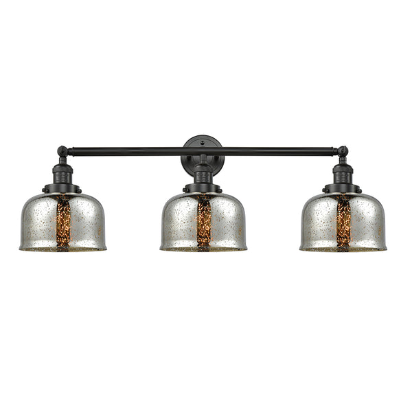 Bell Bath Vanity Light shown in the Matte Black finish with a Silver Plated Mercury shade