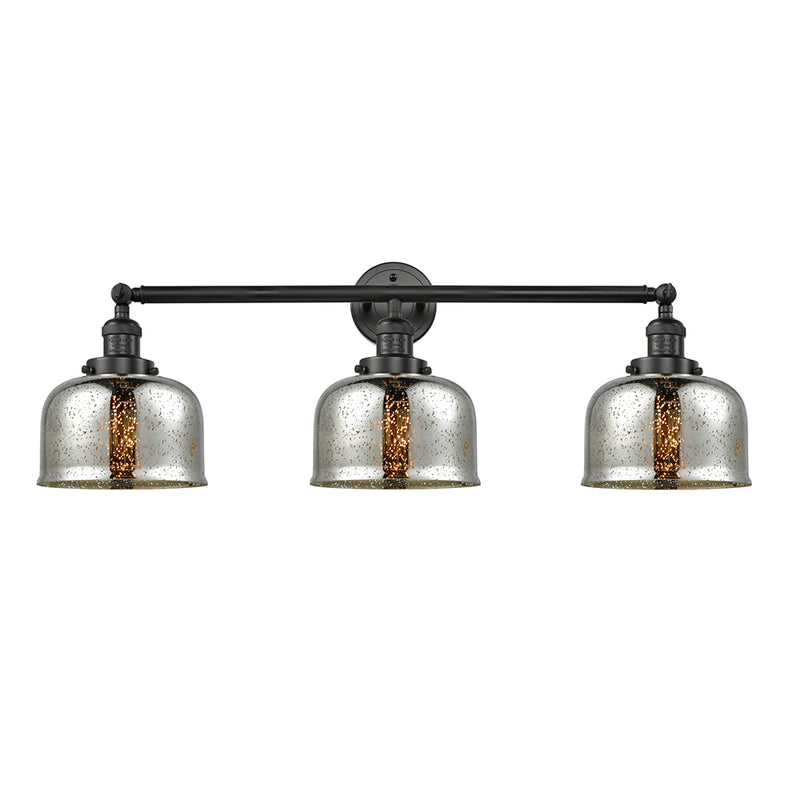 Bell Bath Vanity Light shown in the Matte Black finish with a Silver Plated Mercury shade