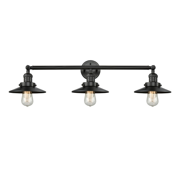 Railroad Bath Vanity Light shown in the Matte Black finish with a Matte Black shade