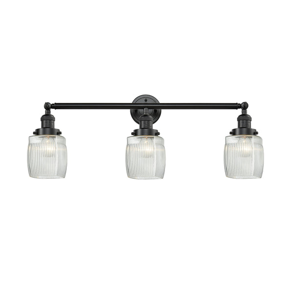 Colton Bath Vanity Light shown in the Oil Rubbed Bronze finish with a Clear Halophane shade