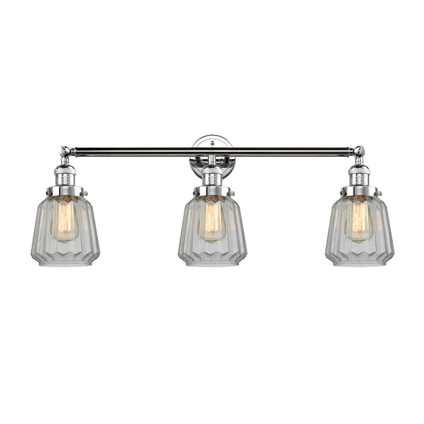 Chatham Bath Vanity Light shown in the Polished Chrome finish with a Clear shade