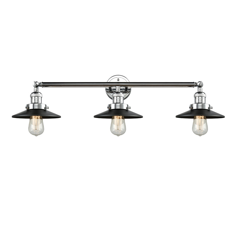 Railroad Bath Vanity Light shown in the Polished Chrome finish with a Matte Black shade