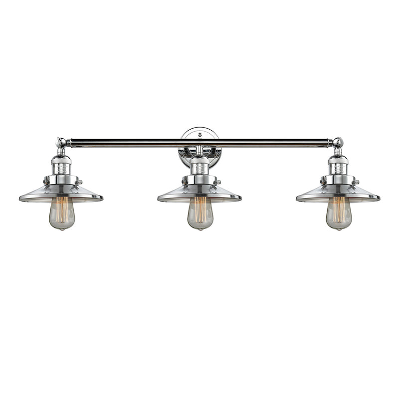 Railroad Bath Vanity Light shown in the Polished Chrome finish with a Polished Chrome shade