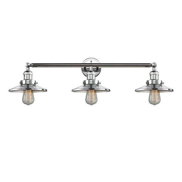 Railroad Bath Vanity Light shown in the Polished Chrome finish with a Polished Chrome shade