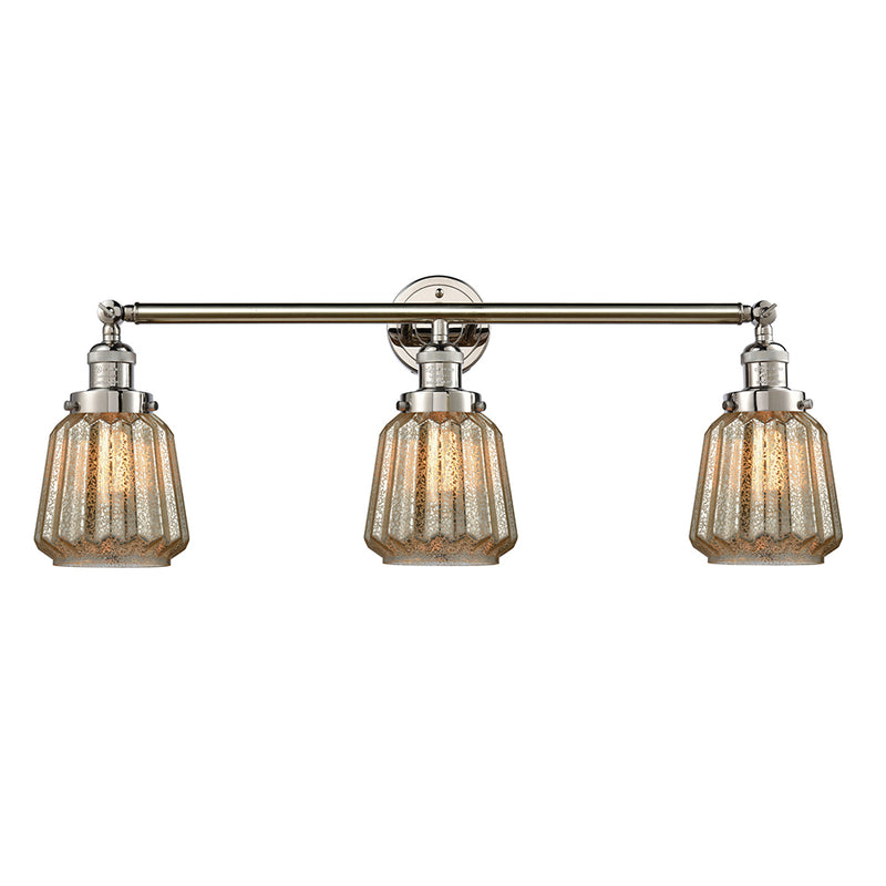 Chatham Bath Vanity Light shown in the Polished Nickel finish with a Mercury shade