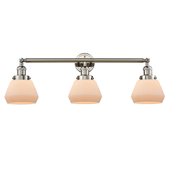 Fulton Bath Vanity Light shown in the Polished Nickel finish with a Matte White shade
