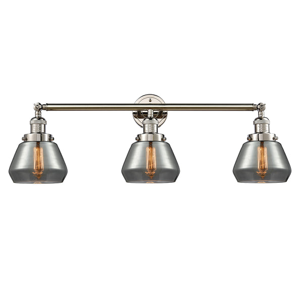 Fulton Bath Vanity Light shown in the Polished Nickel finish with a Plated Smoke shade