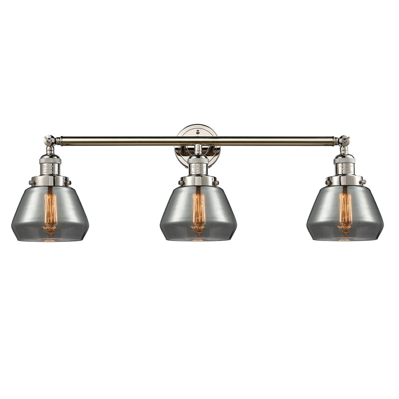 Fulton Bath Vanity Light shown in the Polished Nickel finish with a Plated Smoke shade