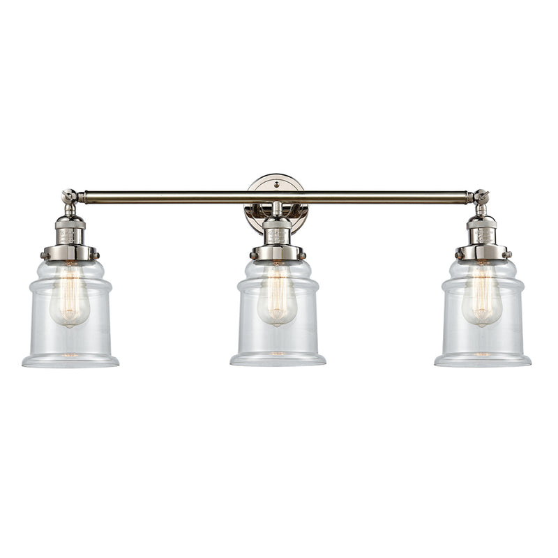 Canton Bath Vanity Light shown in the Polished Nickel finish with a Clear shade