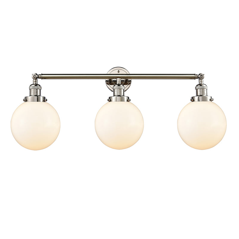 Beacon Bath Vanity Light shown in the Polished Nickel finish with a Matte White shade