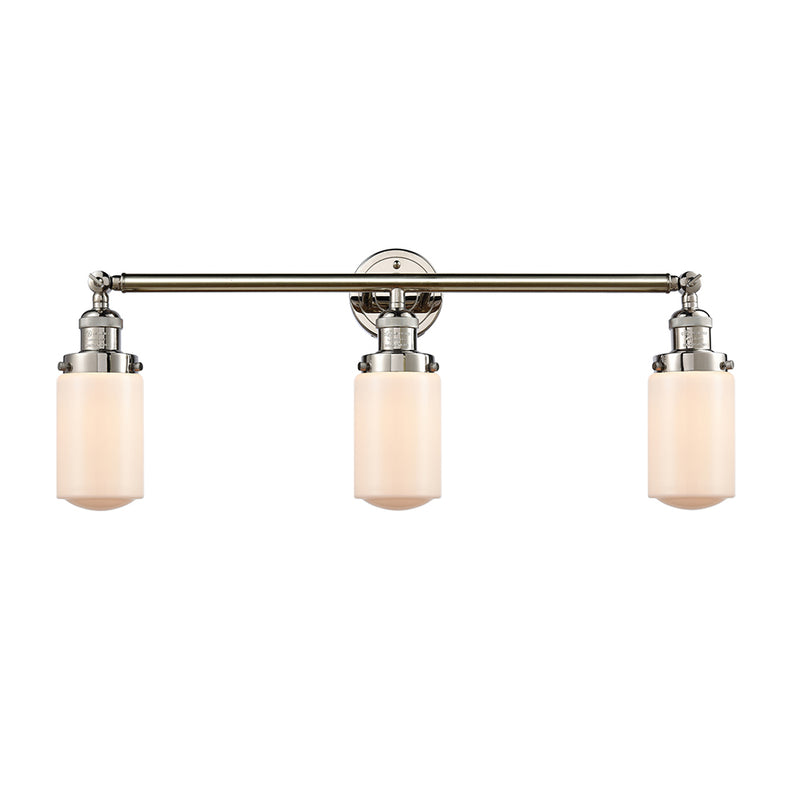 Dover Bath Vanity Light shown in the Polished Nickel finish with a Matte White shade