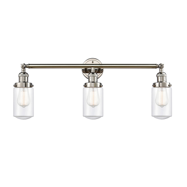 Dover Bath Vanity Light shown in the Polished Nickel finish with a Clear shade