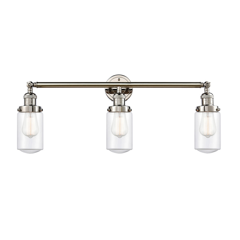 Dover Bath Vanity Light shown in the Polished Nickel finish with a Clear shade