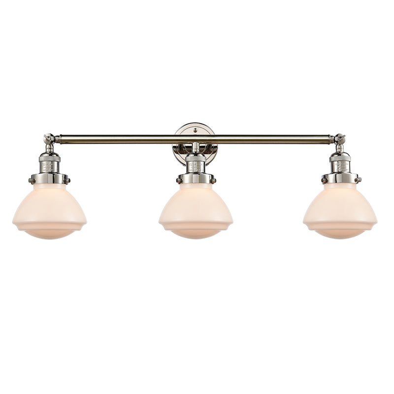 Olean Bath Vanity Light shown in the Polished Nickel finish with a Matte White shade
