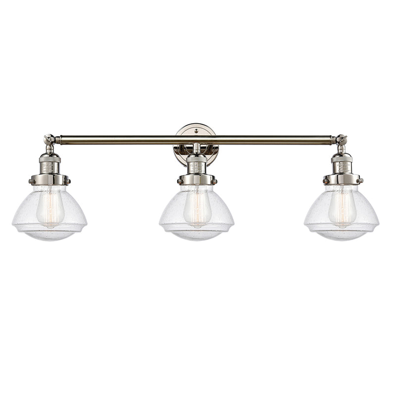 Olean Bath Vanity Light shown in the Polished Nickel finish with a Seedy shade