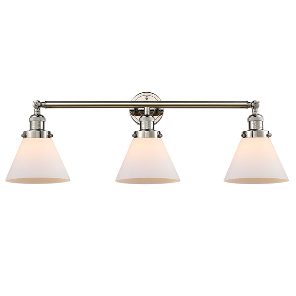 Cone Bath Vanity Light shown in the Polished Nickel finish with a Matte White shade