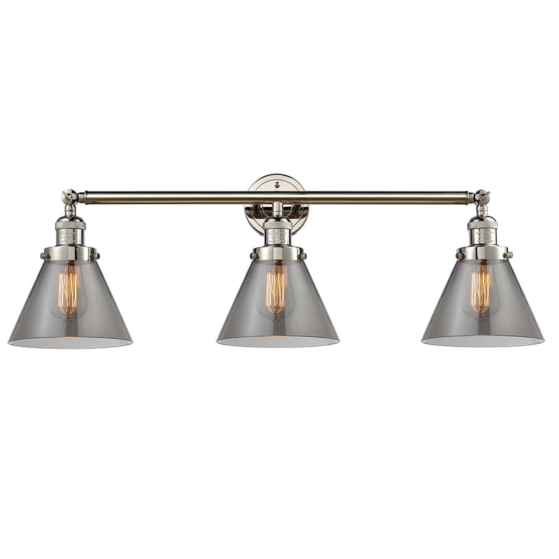 Cone Bath Vanity Light shown in the Polished Nickel finish with a Plated Smoke shade