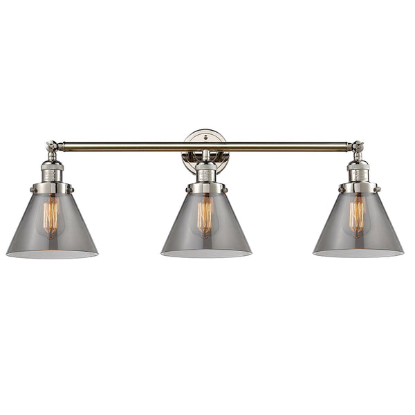 Cone Bath Vanity Light shown in the Polished Nickel finish with a Plated Smoke shade