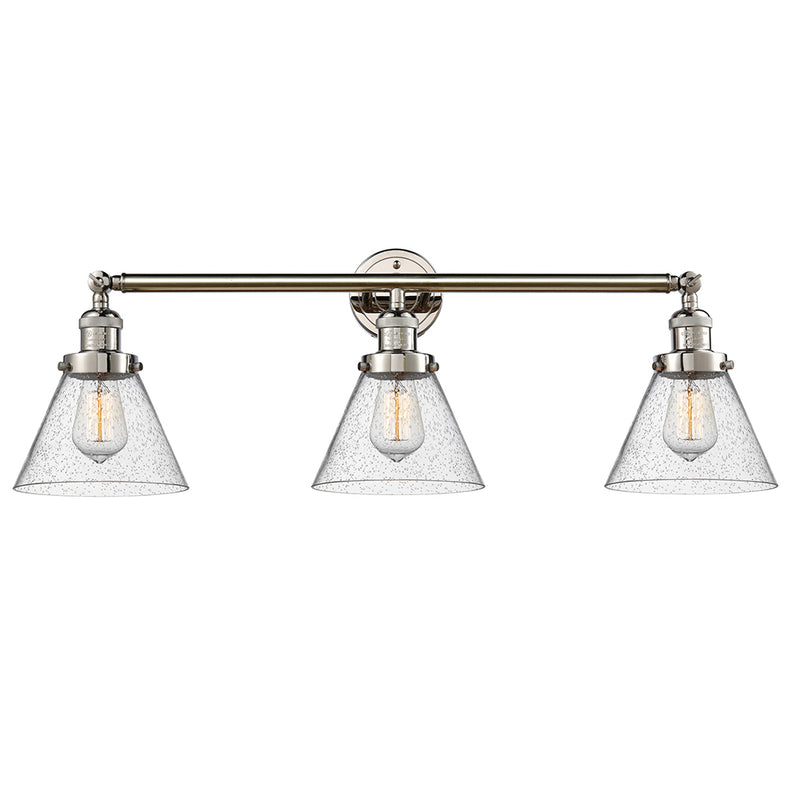 Cone Bath Vanity Light shown in the Polished Nickel finish with a Seedy shade
