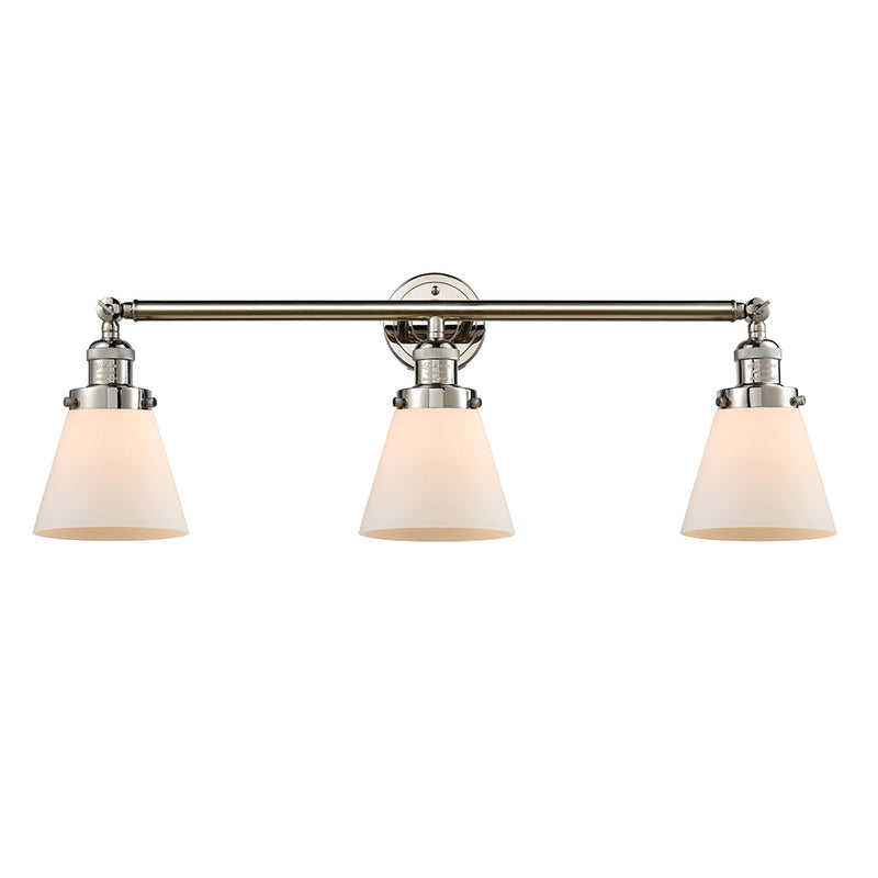Cone Bath Vanity Light shown in the Polished Nickel finish with a Matte White shade