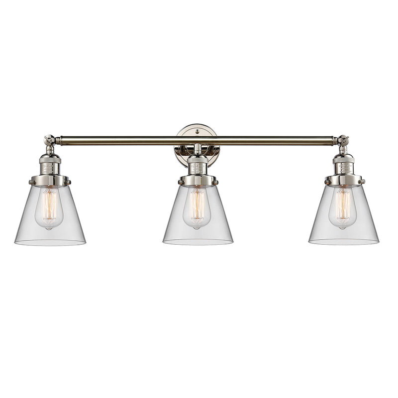 Cone Bath Vanity Light shown in the Polished Nickel finish with a Clear shade
