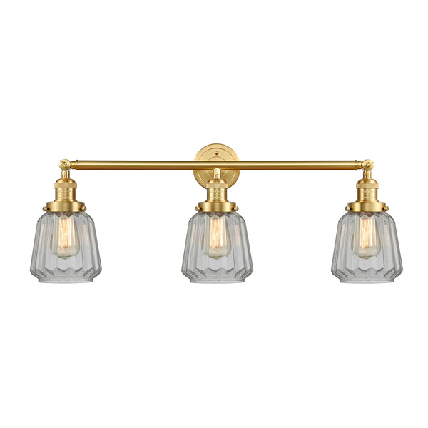 Chatham Bath Vanity Light shown in the Satin Gold finish with a Clear shade