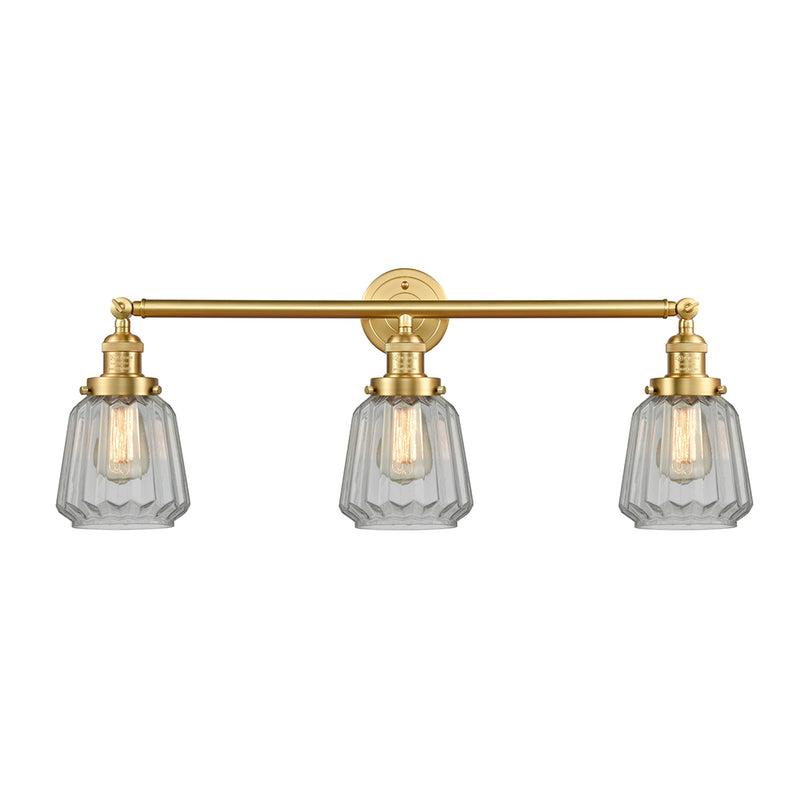 Chatham Bath Vanity Light shown in the Satin Gold finish with a Clear shade