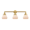 Fulton Bath Vanity Light shown in the Satin Gold finish with a Matte White shade