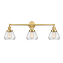 Fulton Bath Vanity Light shown in the Satin Gold finish with a Clear shade