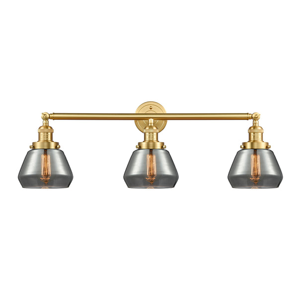 Fulton Bath Vanity Light shown in the Satin Gold finish with a Plated Smoke shade