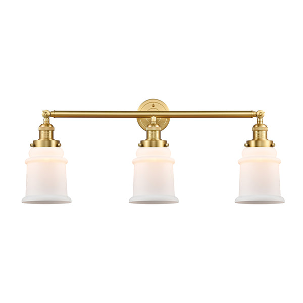 Canton Bath Vanity Light shown in the Satin Gold finish with a Matte White shade
