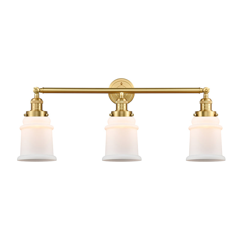 Canton Bath Vanity Light shown in the Satin Gold finish with a Matte White shade