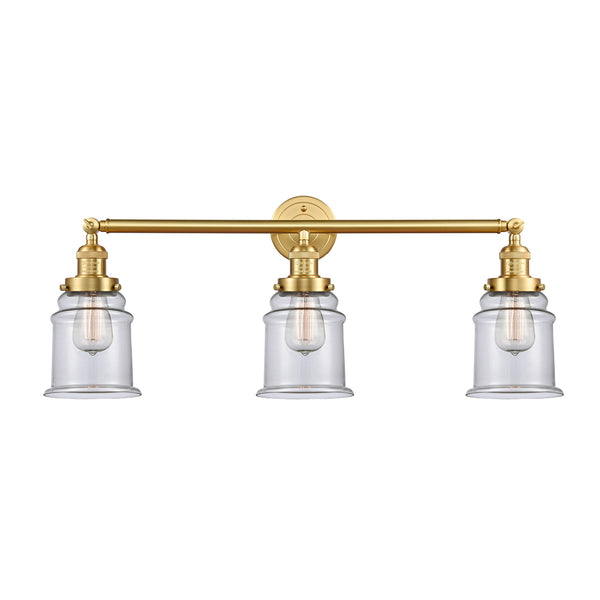 Canton Bath Vanity Light shown in the Satin Gold finish with a Clear shade