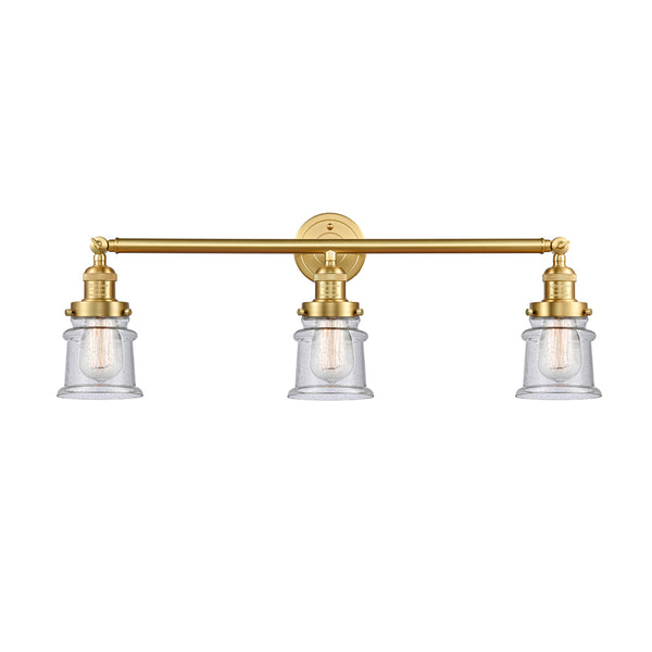 Canton Bath Vanity Light shown in the Satin Gold finish with a Seedy shade