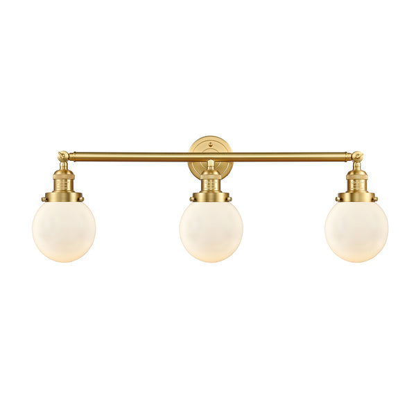 Beacon Bath Vanity Light shown in the Satin Gold finish with a Matte White shade