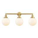 Beacon Bath Vanity Light shown in the Satin Gold finish with a Matte White shade