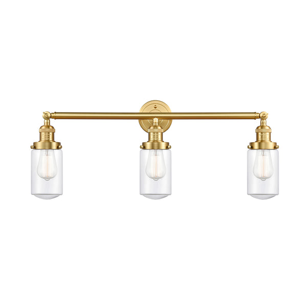 Dover Bath Vanity Light shown in the Satin Gold finish with a Clear shade