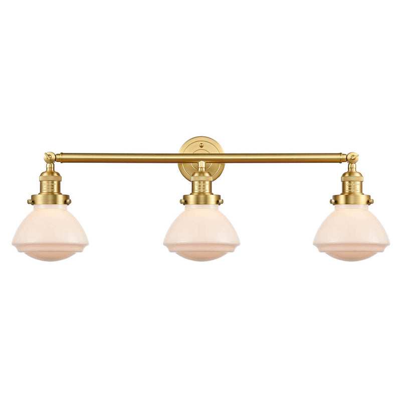 Olean Bath Vanity Light shown in the Satin Gold finish with a Matte White shade