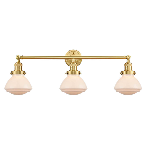 Olean Bath Vanity Light shown in the Satin Gold finish with a Matte White shade