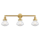 Olean Bath Vanity Light shown in the Satin Gold finish with a Clear shade