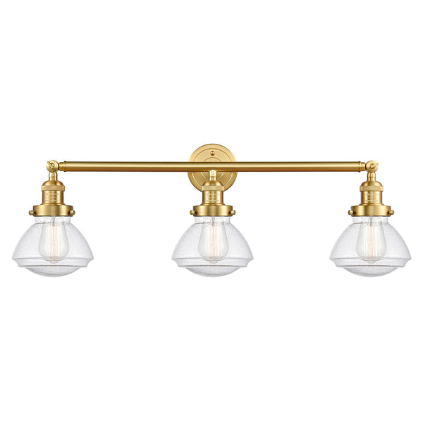 Olean Bath Vanity Light shown in the Satin Gold finish with a Seedy shade