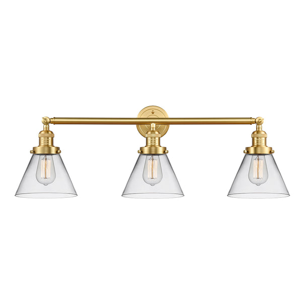 Cone Bath Vanity Light shown in the Satin Gold finish with a Clear shade
