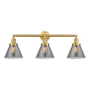 Cone Bath Vanity Light shown in the Satin Gold finish with a Plated Smoke shade