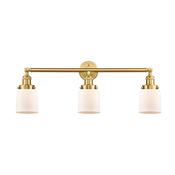 Bell Bath Vanity Light shown in the Satin Gold finish with a Matte White shade