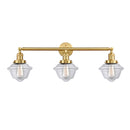 Oxford Bath Vanity Light shown in the Satin Gold finish with a Clear shade