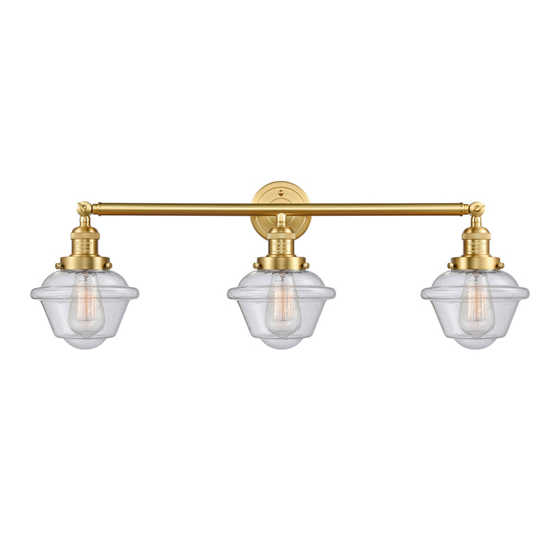 Oxford Bath Vanity Light shown in the Satin Gold finish with a Seedy shade