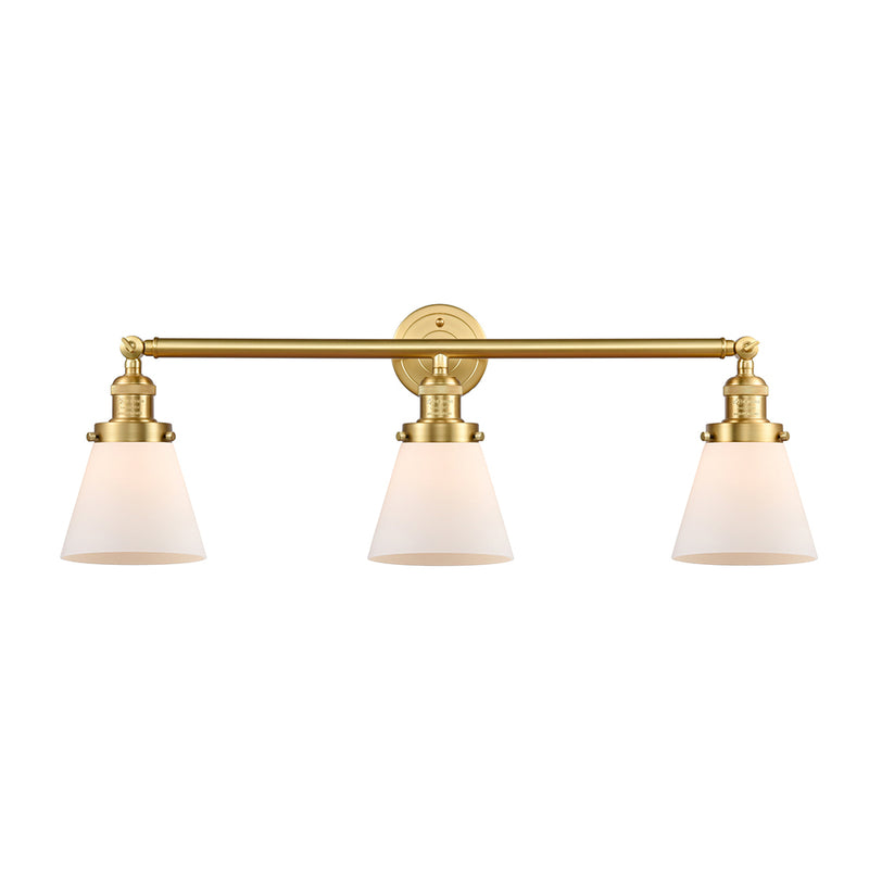 Cone Bath Vanity Light shown in the Satin Gold finish with a Matte White shade