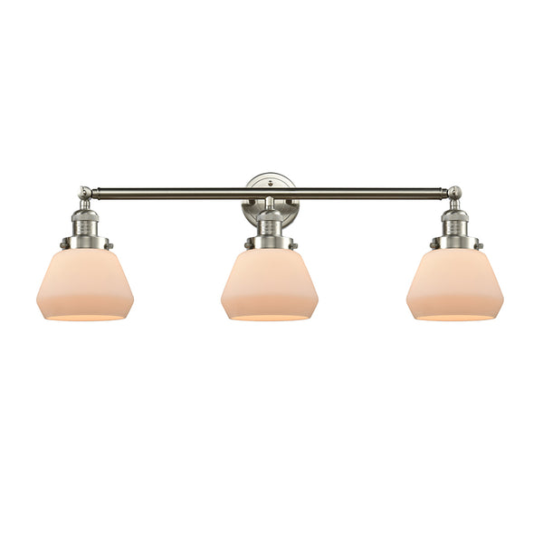 Fulton Bath Vanity Light shown in the Brushed Satin Nickel finish with a Matte White shade